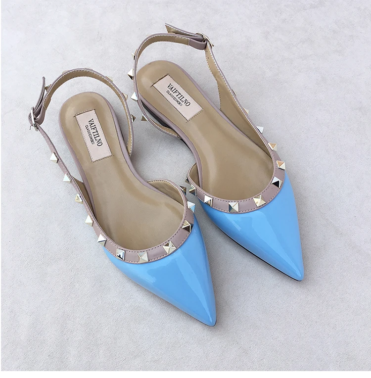 Summer Women Sandals luxury women's shoes 2026 New Leather Brand Rivets Shoes Pointed Toe Thin Flat Slippers Solid Casual Outdoo
