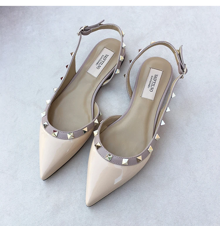 Summer Women Sandals luxury women's shoes 2026 New Leather Brand Rivets Shoes Pointed Toe Thin Flat Slippers Solid Casual Outdoo