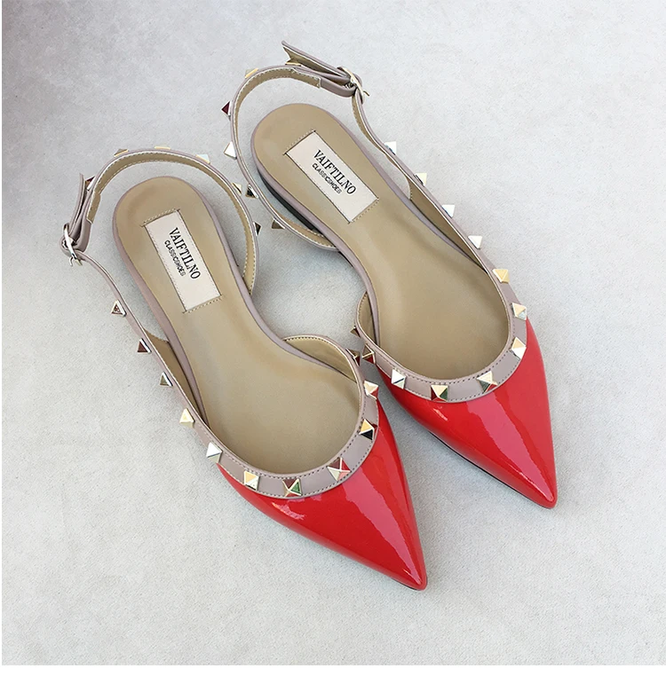Summer Women Sandals luxury women's shoes 2026 New Leather Brand Rivets Shoes Pointed Toe Thin Flat Slippers Solid Casual Outdoo