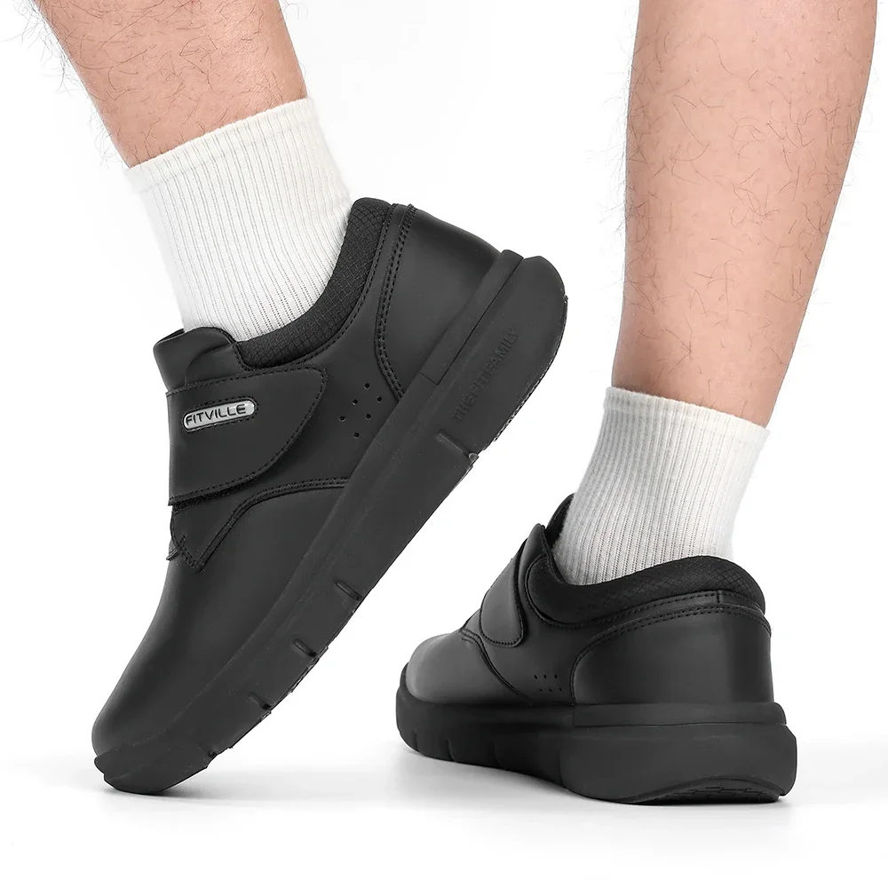 Fitville Extra Wide Men'S Shoes Leather Diabetic Walking Shoes For Elder Orthopedic Toes Swollen Feet Non-Slip With Arch Support