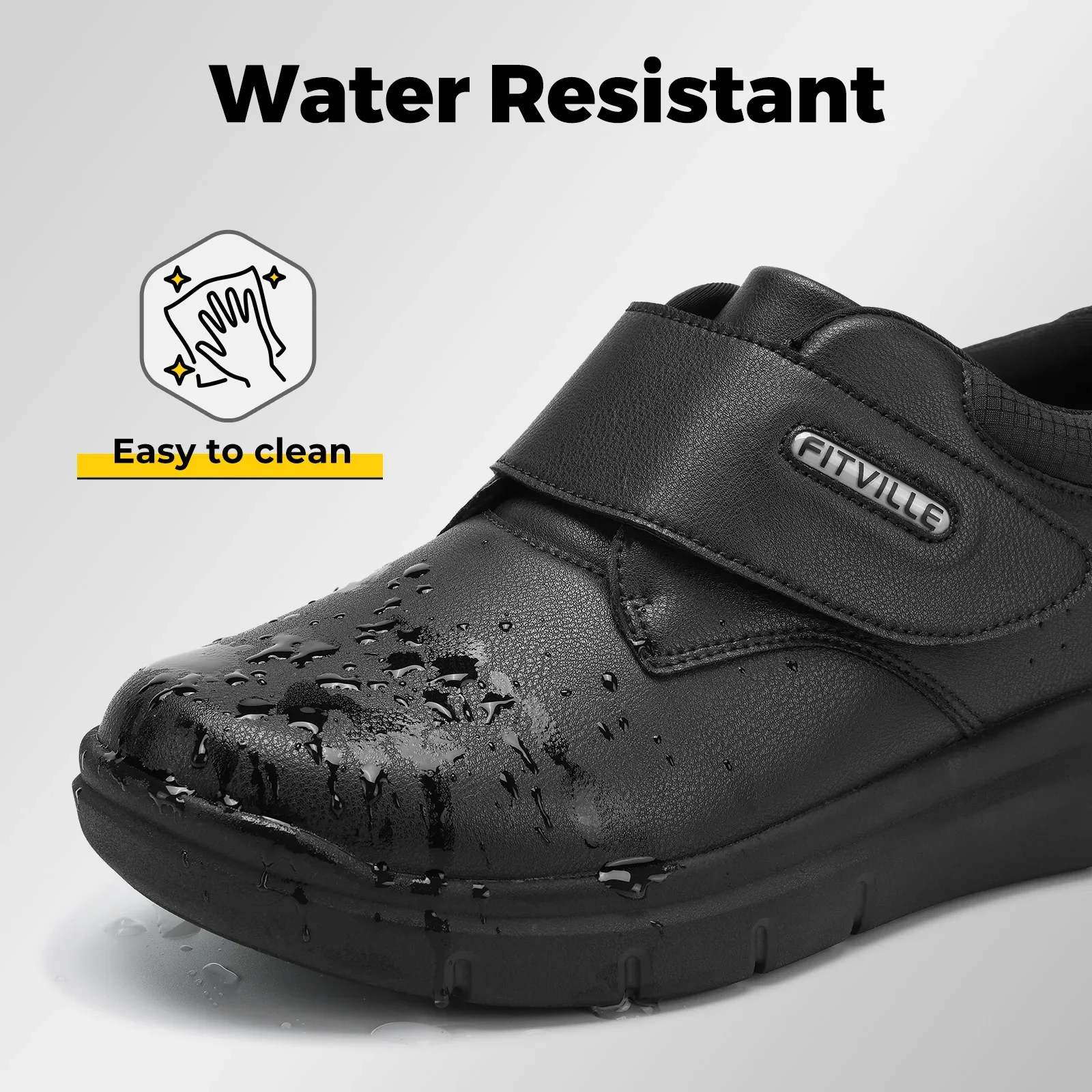 Fitville Extra Wide Men'S Shoes Leather Diabetic Walking Shoes For Elder Orthopedic Toes Swollen Feet Non-Slip With Arch Support