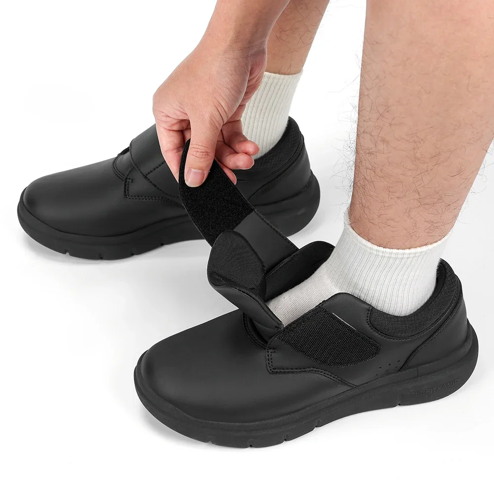 Fitville Extra Wide Men'S Shoes Leather Diabetic Walking Shoes For Elder Orthopedic Toes Swollen Feet Non-Slip With Arch Support