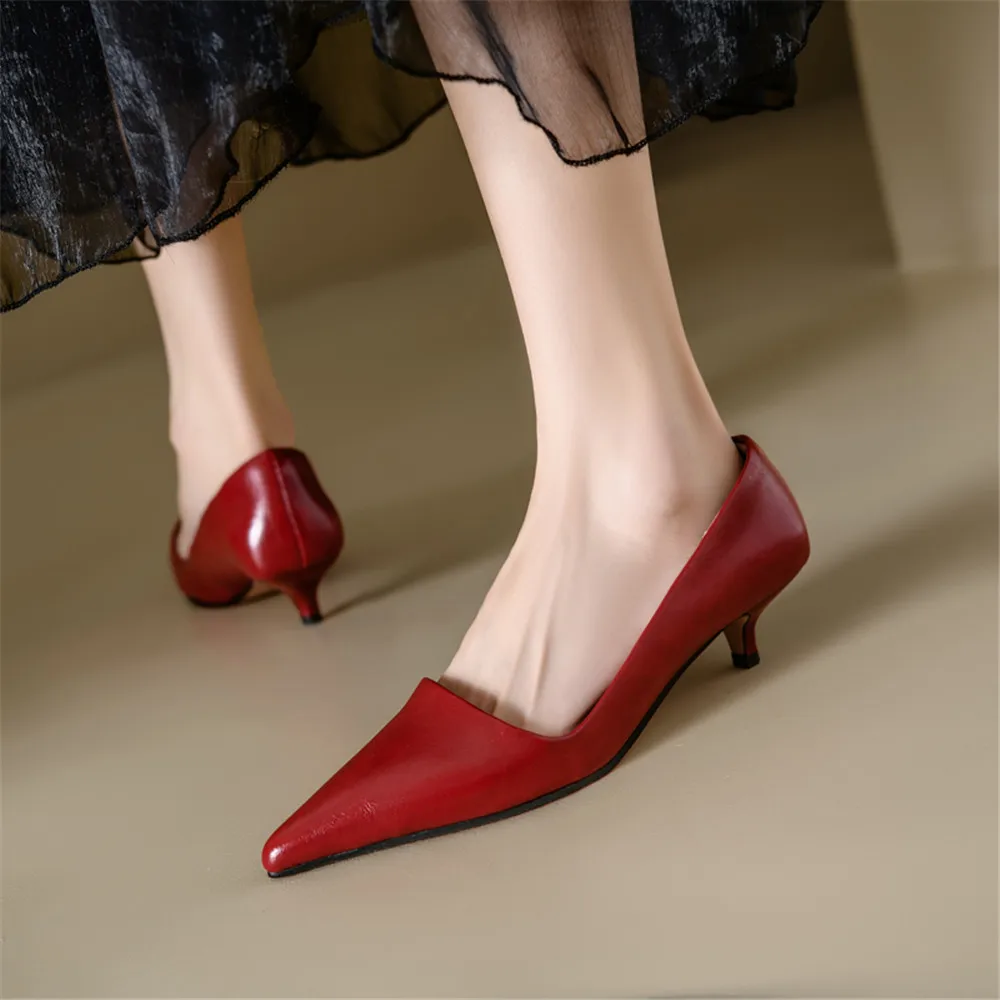 FEDONAS Sexy Women Pumps Pointed Toe Thin Heels Office Party Wedding Shoes Woman Cow Leather Basic Pumps Spring
