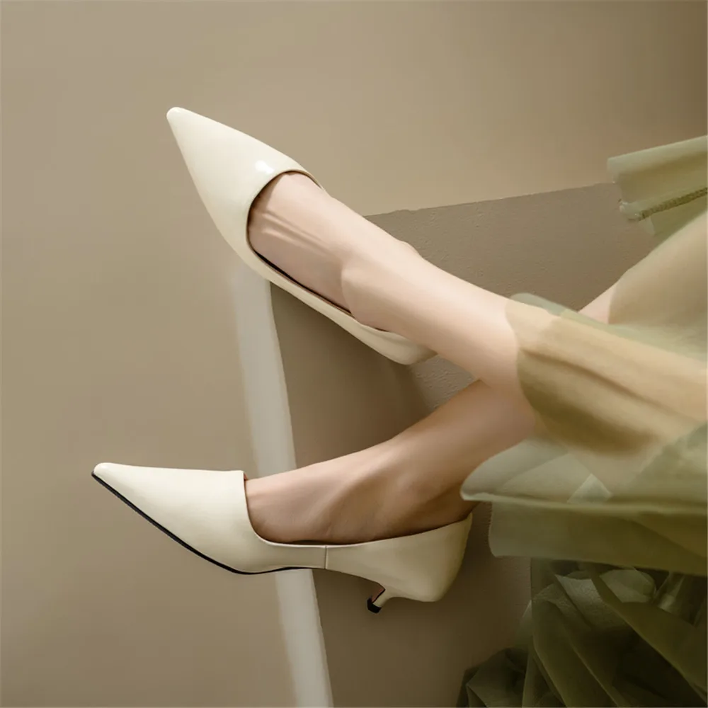 FEDONAS Sexy Women Pumps Pointed Toe Thin Heels Office Party Wedding Shoes Woman Cow Leather Basic Pumps Spring