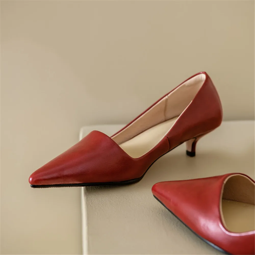 FEDONAS Sexy Women Pumps Pointed Toe Thin Heels Office Party Wedding Shoes Woman Cow Leather Basic Pumps Spring