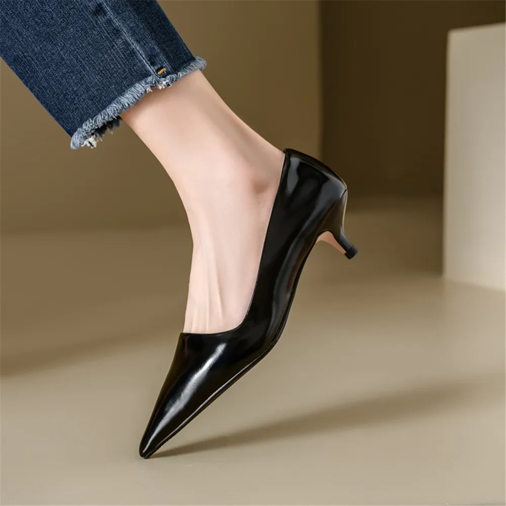 FEDONAS Sexy Women Pumps Pointed Toe Thin Heels Office Party Wedding Shoes Woman Cow Leather Basic Pumps Spring