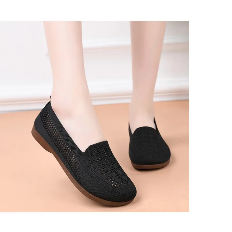 Women's Summer New Mesh Shoes with Soft Sole and Shallow Mouth, Lazy Casual Shoes, Breathable Mesh Fabric, Mother's Shoes