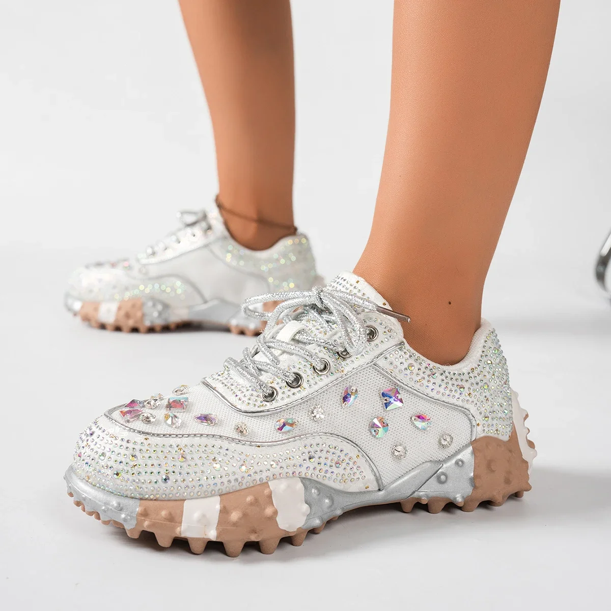 Women's Designer Sneakers Spring Shiny Rhinestones Women's Luxury Shoes Fashion Platform Shoes Female Anti Slip Running Shoes