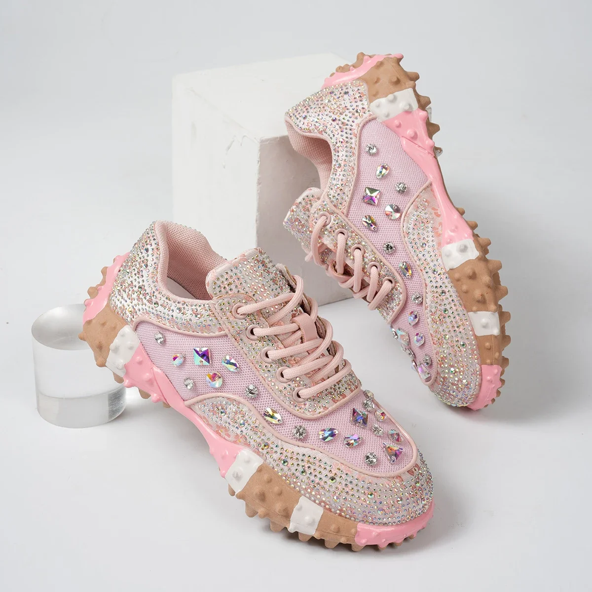 Women's Designer Sneakers Spring Shiny Rhinestones Women's Luxury Shoes Fashion Platform Shoes Female Anti Slip Running Shoes