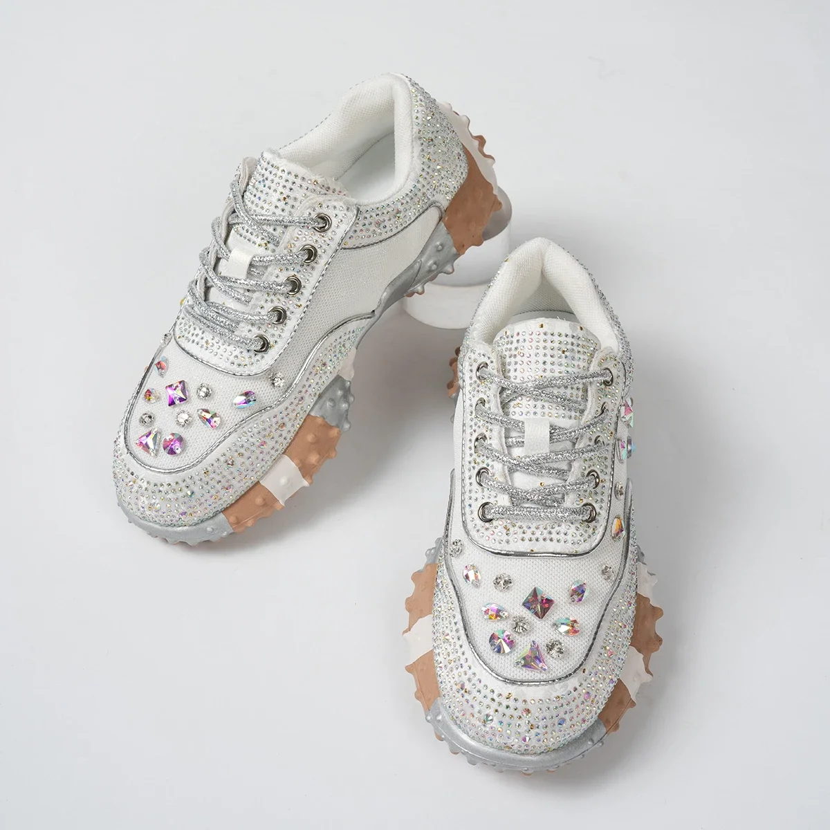 Women's Designer Sneakers Spring Shiny Rhinestones Women's Luxury Shoes Fashion Platform Shoes Female Anti Slip Running Shoes