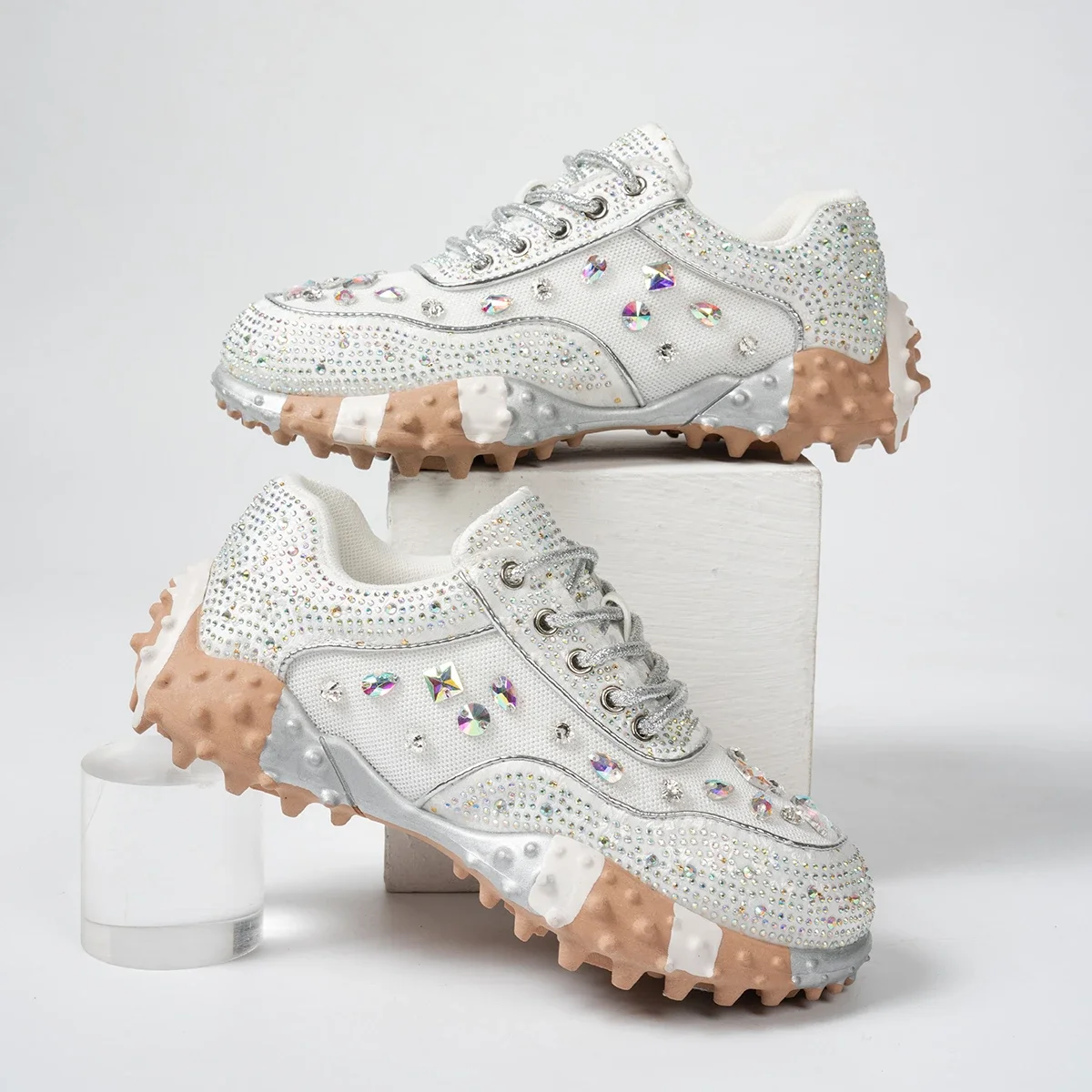 Women's Designer Sneakers Spring Shiny Rhinestones Women's Luxury Shoes Fashion Platform Shoes Female Anti Slip Running Shoes