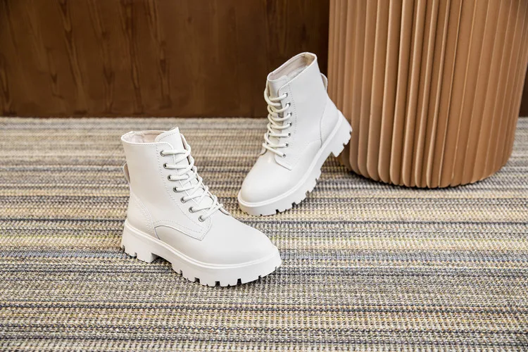 AIYUQI Women's Ankle Boots Genuine Leather Autumn Lace-up Motorcycle Boots Ladies British Style Women's Ankle Boots WHSLE MTO