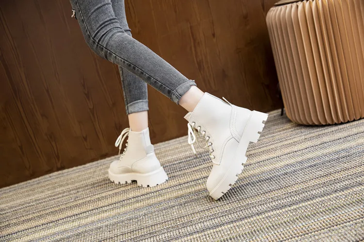 AIYUQI Women's Ankle Boots Genuine Leather Autumn Lace-up Motorcycle Boots Ladies British Style Women's Ankle Boots WHSLE MTO