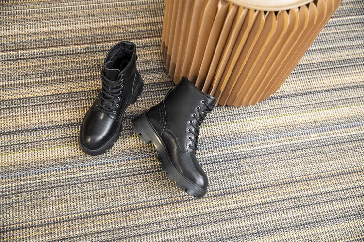AIYUQI Women's Ankle Boots Genuine Leather Autumn Lace-up Motorcycle Boots Ladies British Style Women's Ankle Boots WHSLE MTO