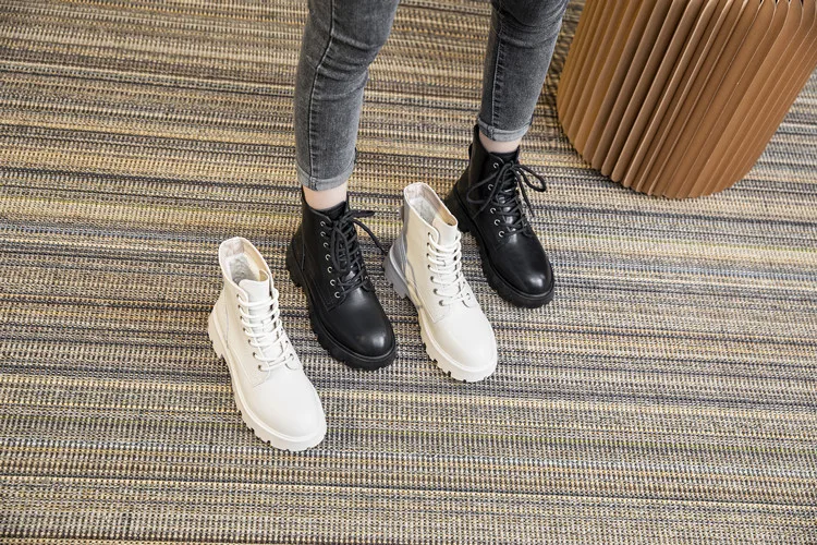 AIYUQI Women's Ankle Boots Genuine Leather Autumn Lace-up Motorcycle Boots Ladies British Style Women's Ankle Boots WHSLE MTO