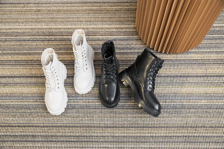 AIYUQI Women's Ankle Boots Genuine Leather Autumn Lace-up Motorcycle Boots Ladies British Style Women's Ankle Boots WHSLE MTO