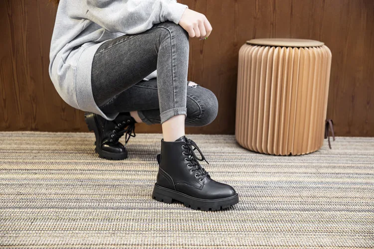 AIYUQI Women's Ankle Boots Genuine Leather Autumn Lace-up Motorcycle Boots Ladies British Style Women's Ankle Boots WHSLE MTO