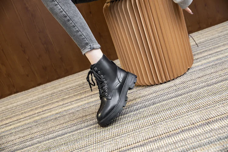 AIYUQI Women's Ankle Boots Genuine Leather Autumn Lace-up Motorcycle Boots Ladies British Style Women's Ankle Boots WHSLE MTO