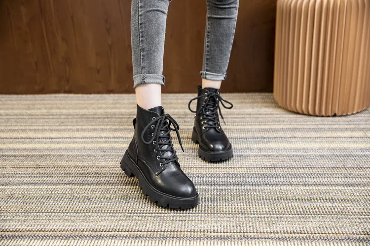 AIYUQI Women's Ankle Boots Genuine Leather Autumn Lace-up Motorcycle Boots Ladies British Style Women's Ankle Boots WHSLE MTO