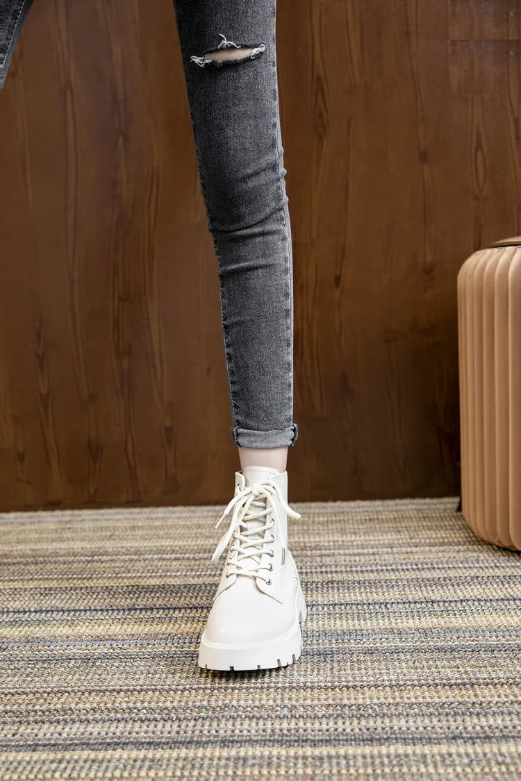 AIYUQI Women's Ankle Boots Genuine Leather Autumn Lace-up Motorcycle Boots Ladies British Style Women's Ankle Boots WHSLE MTO