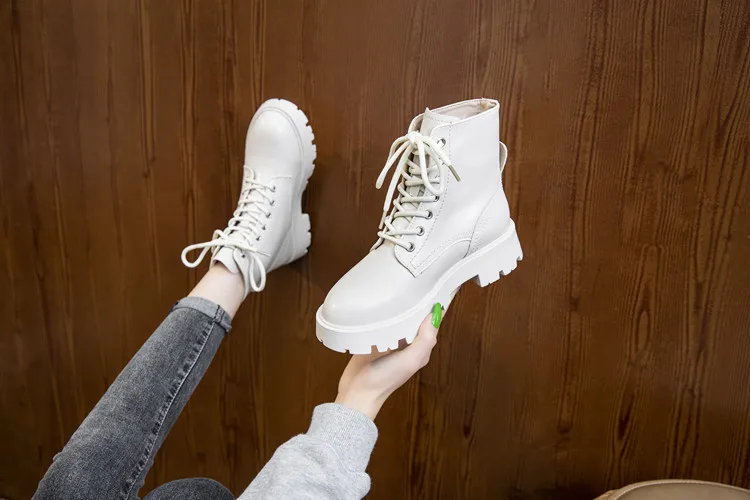 AIYUQI Women's Ankle Boots Genuine Leather Autumn Lace-up Motorcycle Boots Ladies British Style Women's Ankle Boots WHSLE MTO