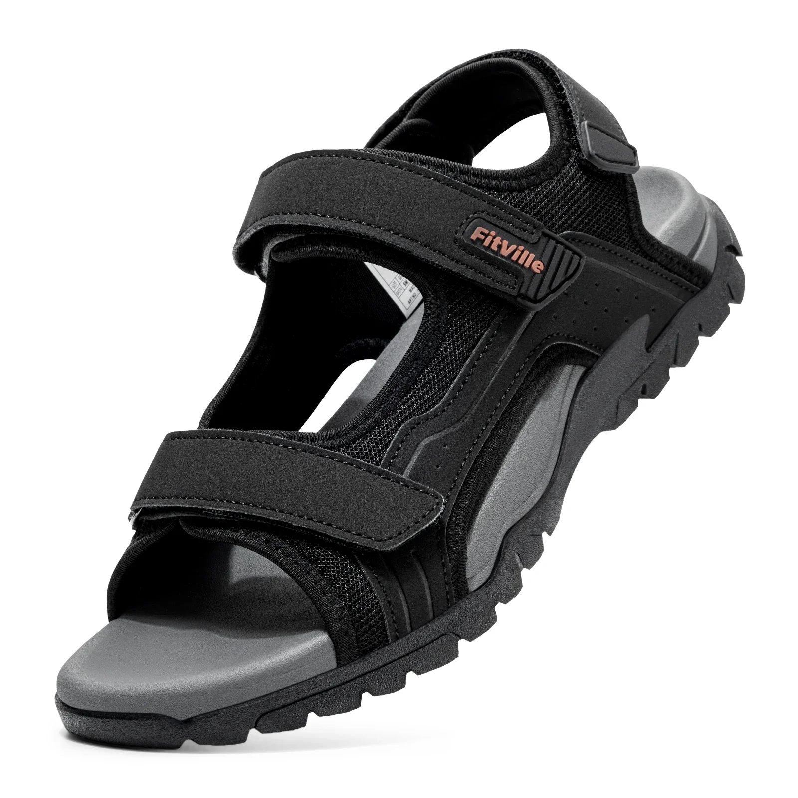 FitVille Mens Athletic Sandal Wide Toe Box Walking Sandals For Men With Arch Support Cushion Slip-Resistant Beach Sandals
