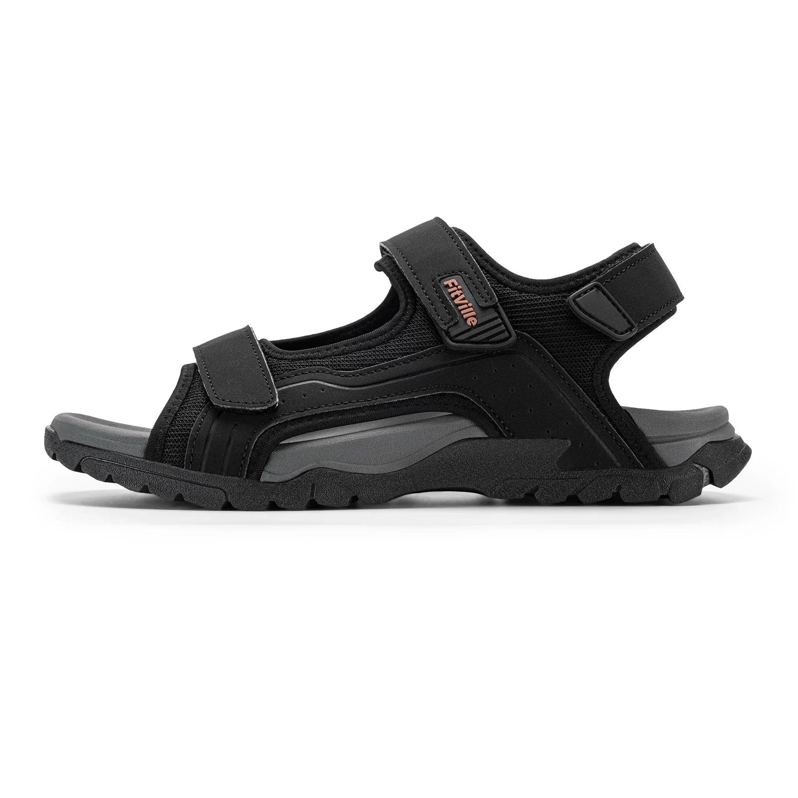 FitVille Mens Athletic Sandal Wide Toe Box Walking Sandals For Men With Arch Support Cushion Slip-Resistant Beach Sandals