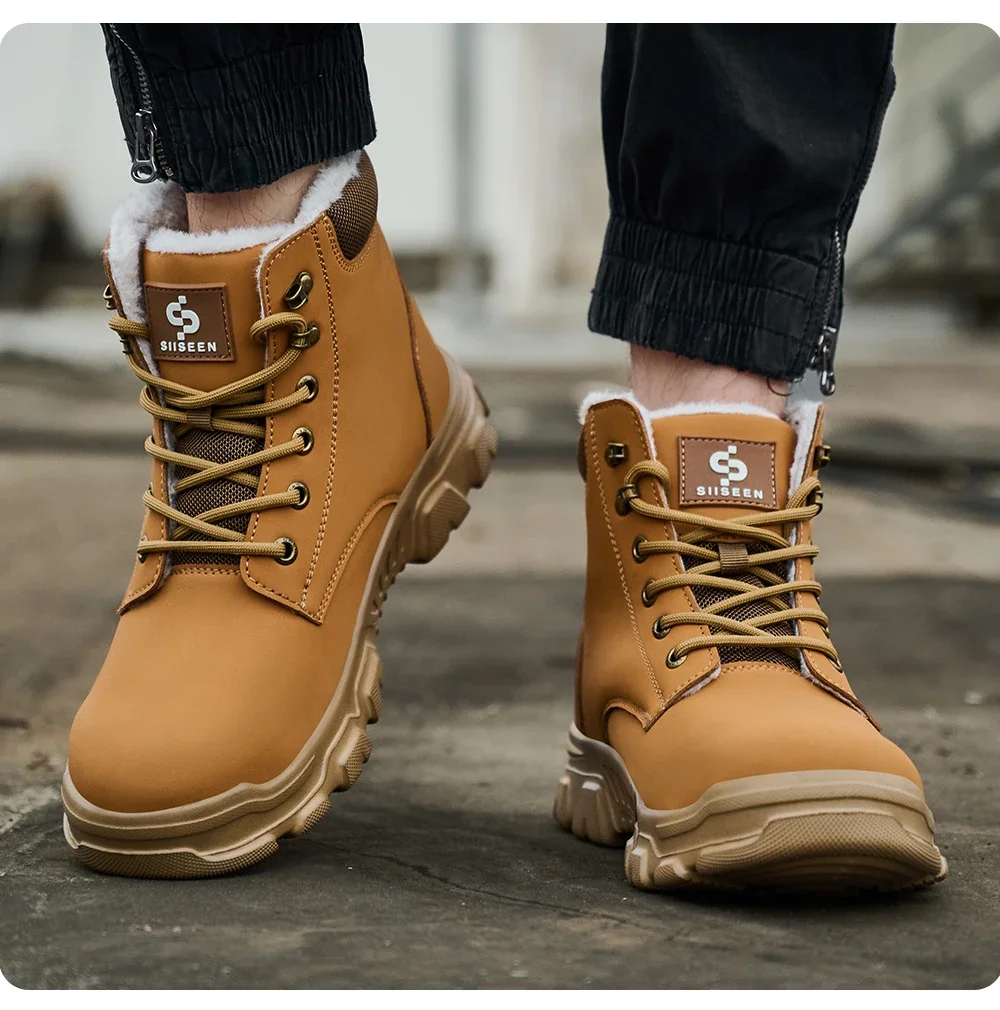 Men Winter Work Safety Boots Lightweight Steel Toe Work Shoes Men Waterproof Warm Security Protection Safety Shoes