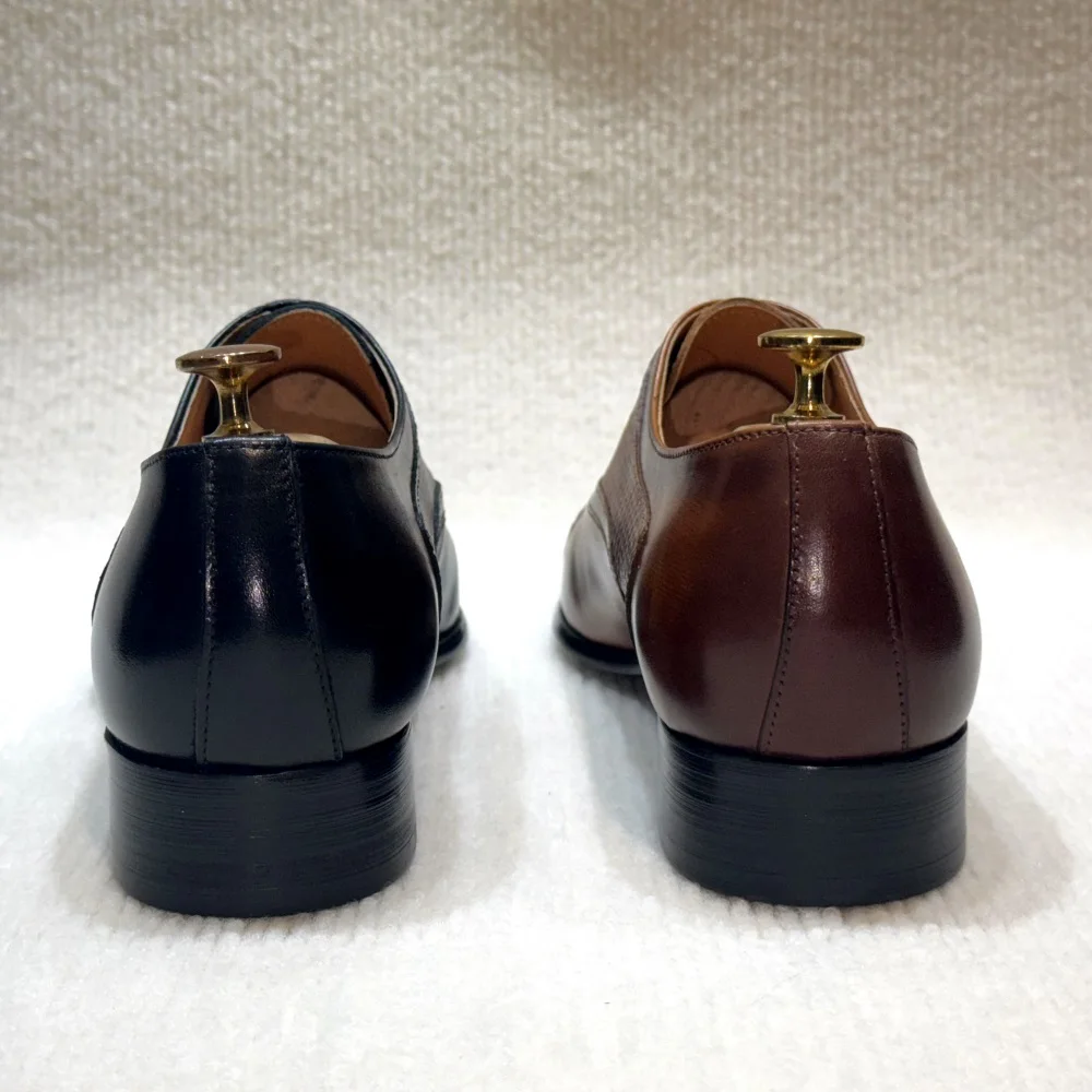 Men's Italian Style Luxury Genuine Leather Derby Shoes Pointed Toe Handmade Formal Oxford Lace-up Brogues