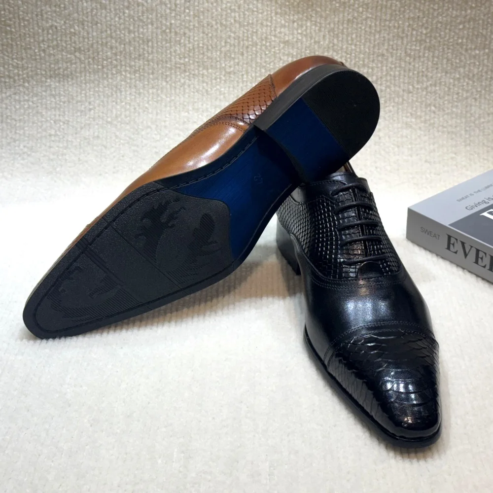 Men's Italian Style Luxury Genuine Leather Derby Shoes Pointed Toe Handmade Formal Oxford Lace-up Brogues