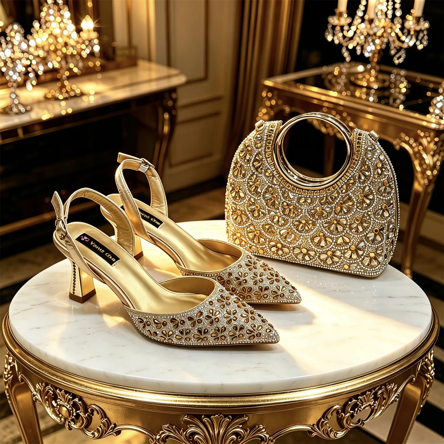 2026 INS Italian Design Elegant Green Rhinestone Pointed Toe High Heels & Handbag Set - Ideal for Weddings and Special Occasions