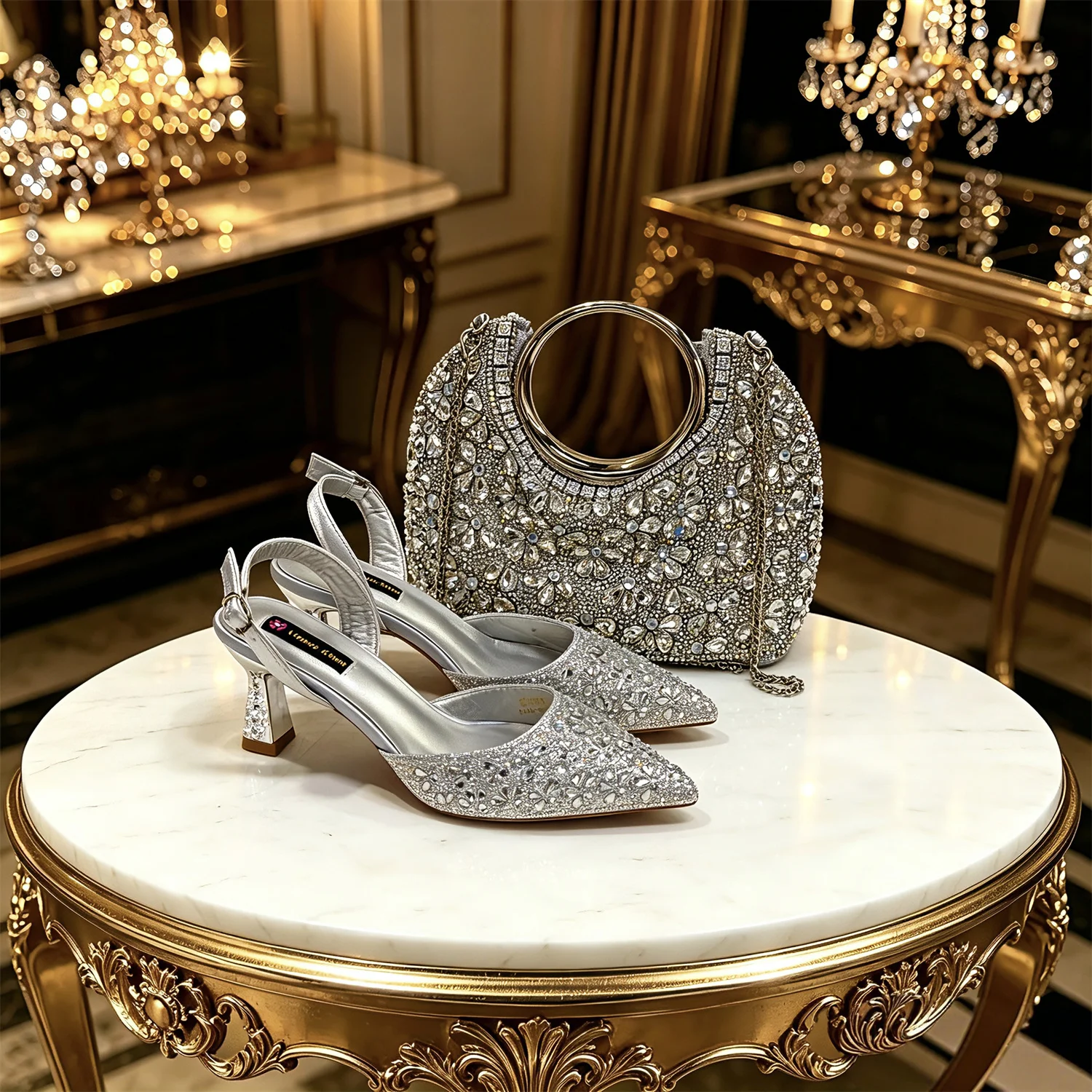 2026 INS Italian Design Elegant Green Rhinestone Pointed Toe High Heels & Handbag Set - Ideal for Weddings and Special Occasions
