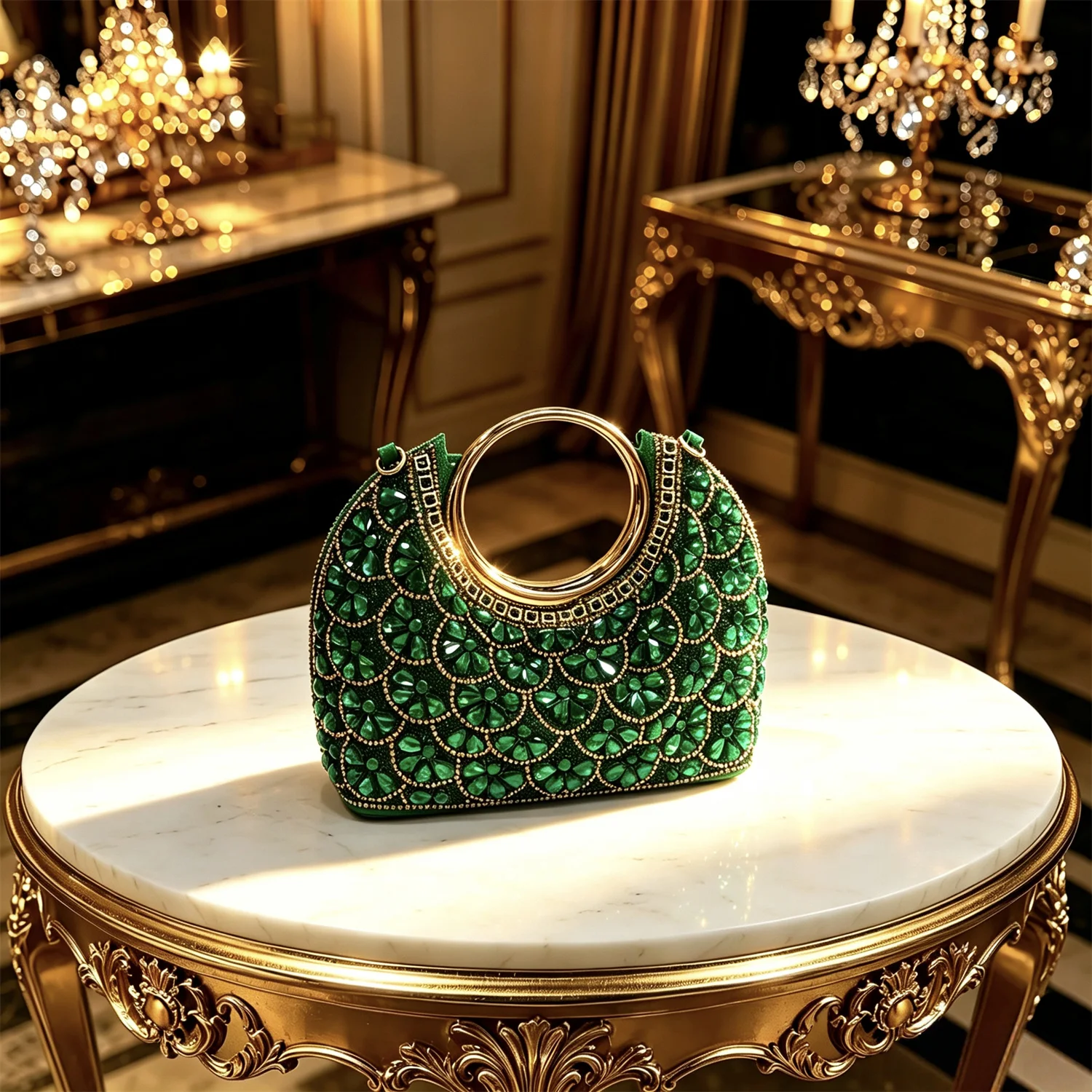 2026 INS Italian Design Elegant Green Rhinestone Pointed Toe High Heels & Handbag Set - Ideal for Weddings and Special Occasions