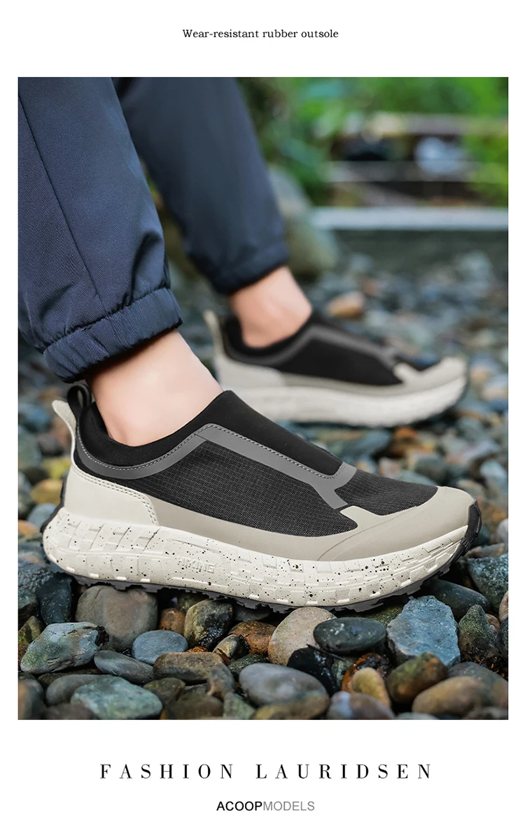 Outdoor Slip On Off-road Running Shoes mountaineering Hiking Shoes Men's Autumn Winter Thick Soled Fashionable Sneaker