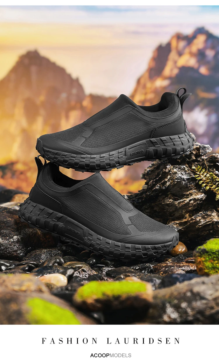 Outdoor Slip On Off-road Running Shoes mountaineering Hiking Shoes Men's Autumn Winter Thick Soled Fashionable Sneaker