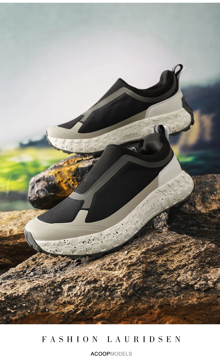 Outdoor Slip On Off-road Running Shoes mountaineering Hiking Shoes Men's Autumn Winter Thick Soled Fashionable Sneaker