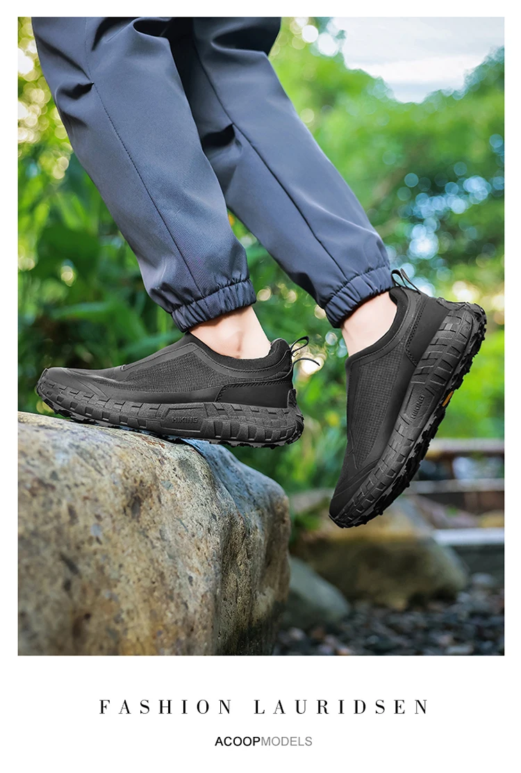 Outdoor Slip On Off-road Running Shoes mountaineering Hiking Shoes Men's Autumn Winter Thick Soled Fashionable Sneaker