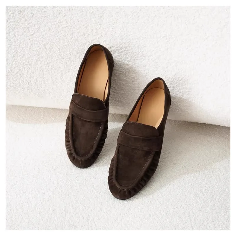 Women's Suede Loafers Slip-On Casual Flats Shoes Comfortable Low Heel Moccasins for Office Work Shoes Daily Wear Vintage Flats