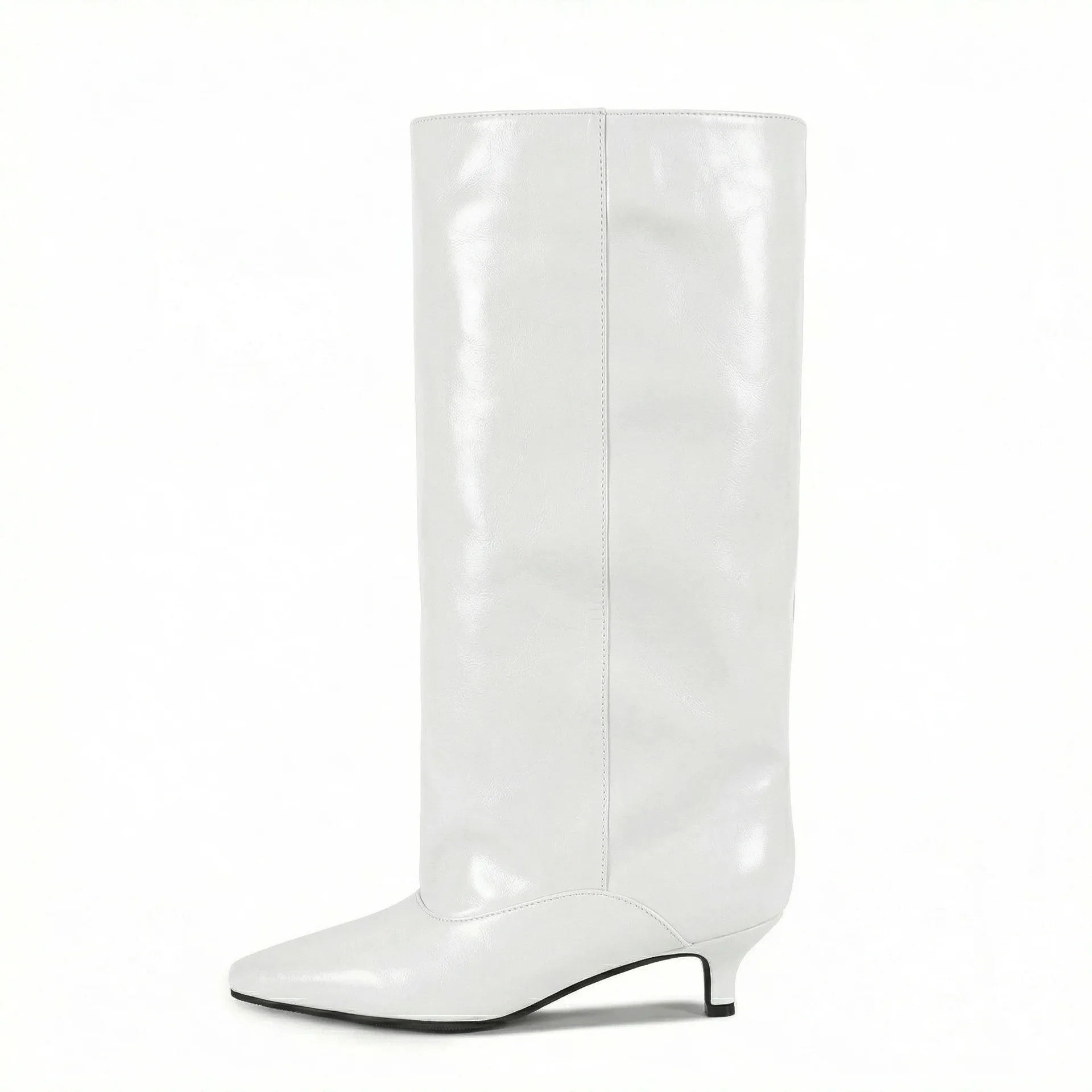 Women's Spring and Autumn New Cat Heel Wide Knee Knee Boots Fashion Pointed Women's Low Heel Mid Heeled Boots