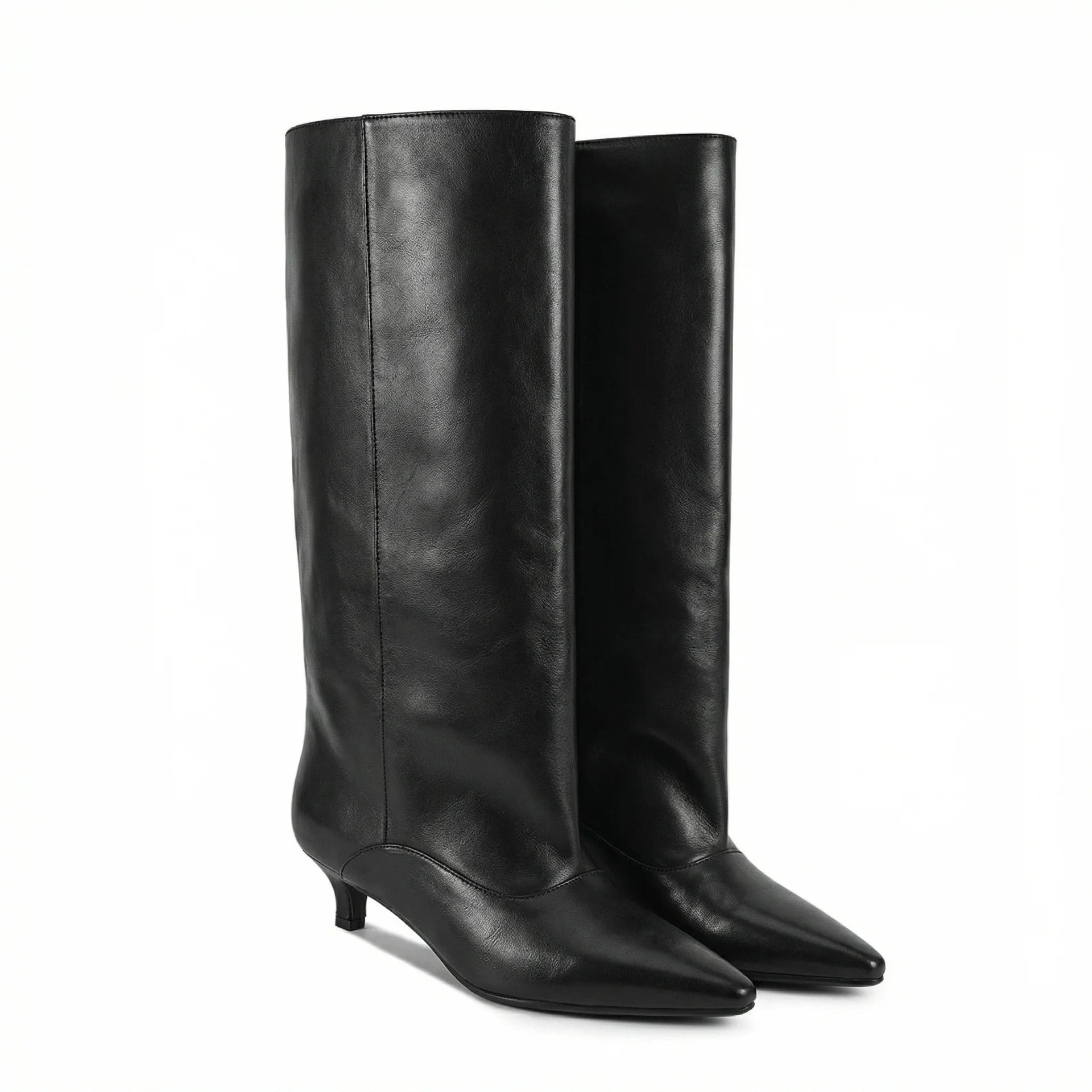 Women's Spring and Autumn New Cat Heel Wide Knee Knee Boots Fashion Pointed Women's Low Heel Mid Heeled Boots