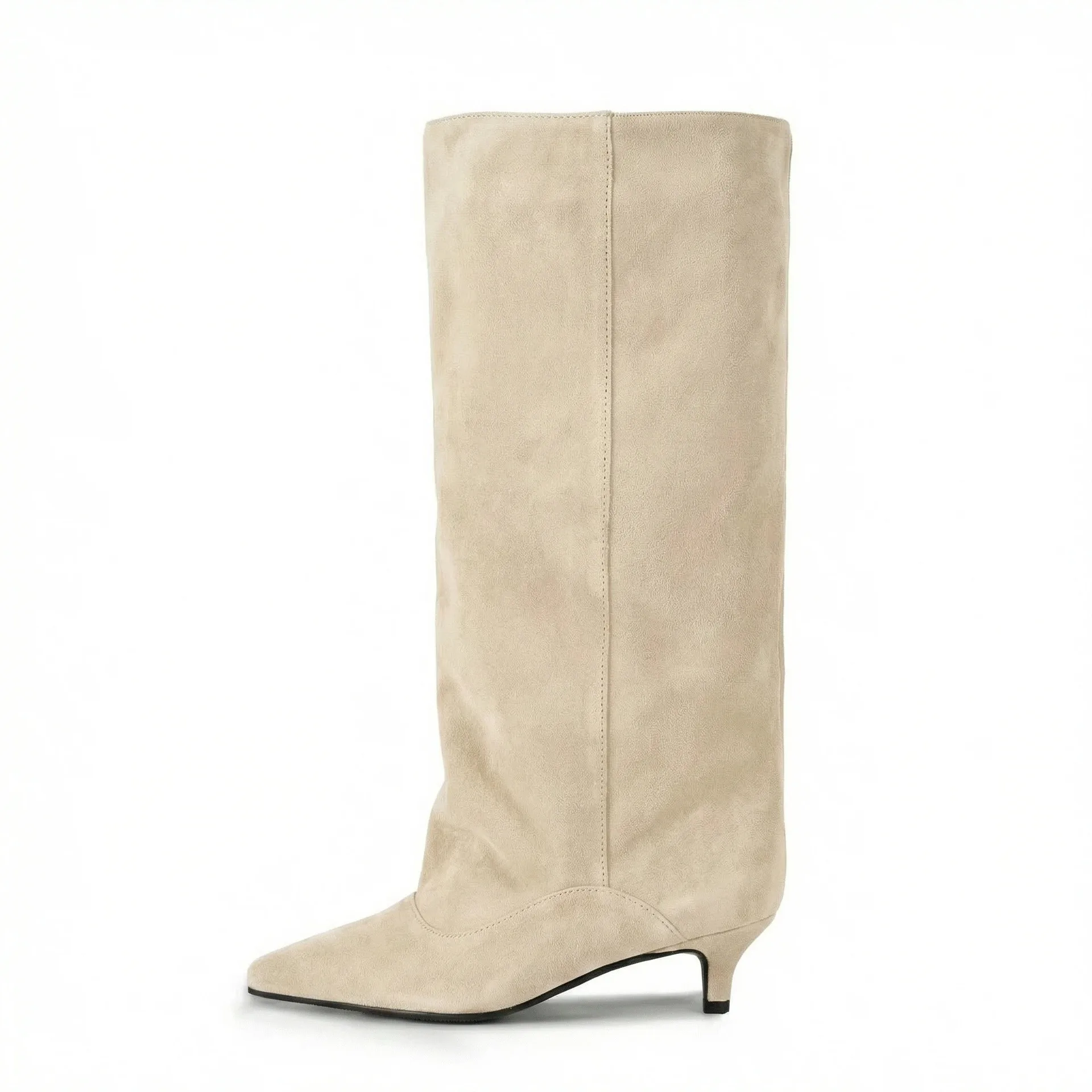 Women's Spring and Autumn New Cat Heel Wide Knee Knee Boots Fashion Pointed Women's Low Heel Mid Heeled Boots
