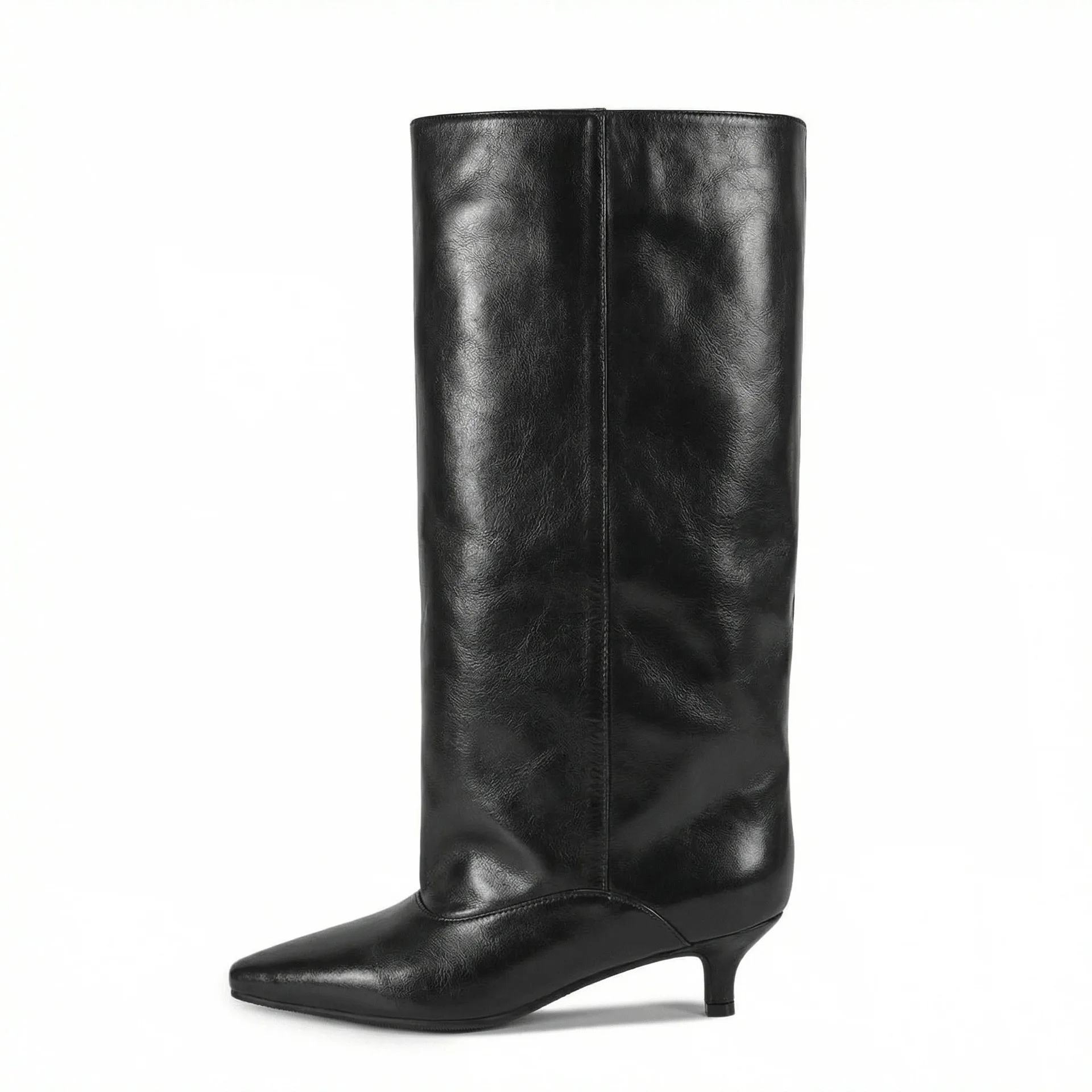 Women's Spring and Autumn New Cat Heel Wide Knee Knee Boots Fashion Pointed Women's Low Heel Mid Heeled Boots