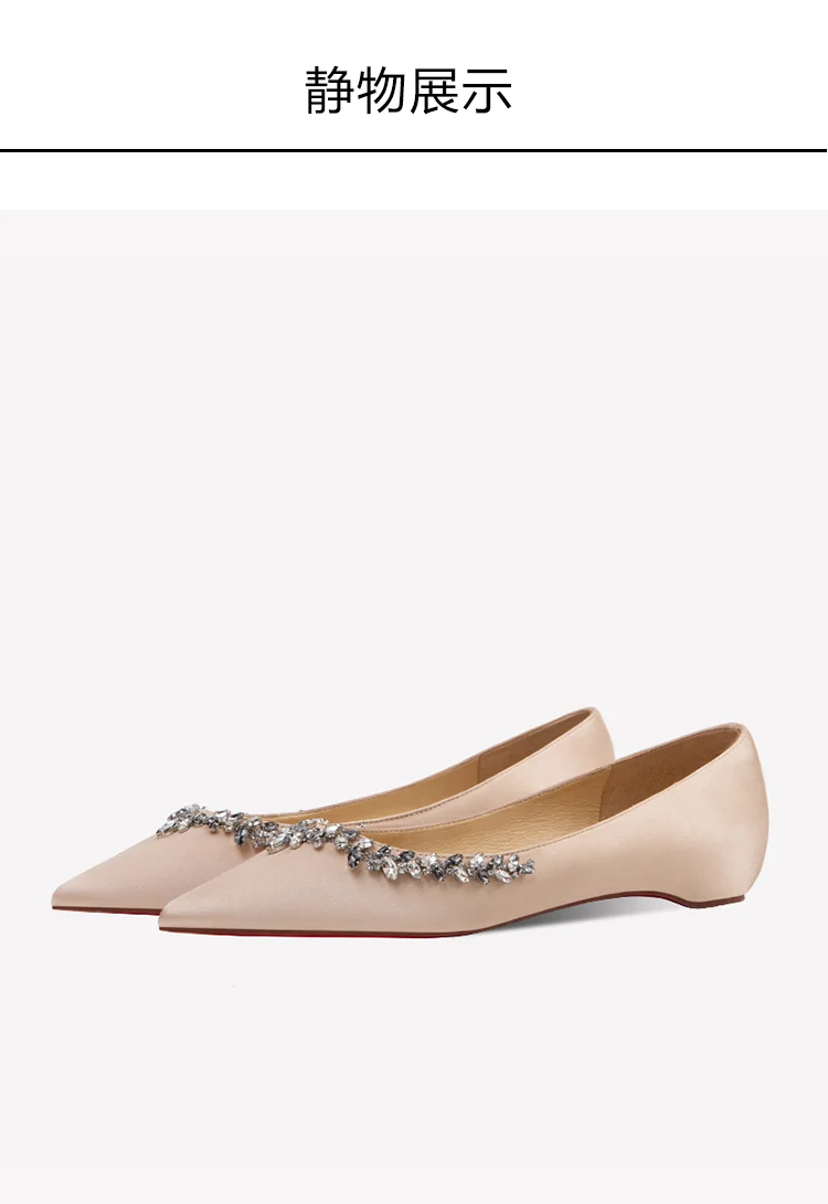 jade green flats with sheep skin lining red bottom women shallow summer slip on shoes with rhinestones pointed toe summer sandal