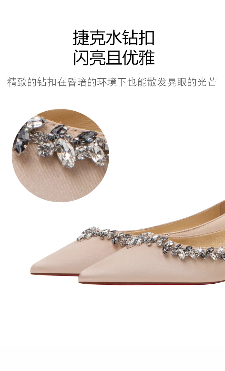 jade green flats with sheep skin lining red bottom women shallow summer slip on shoes with rhinestones pointed toe summer sandal