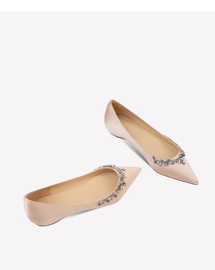 jade green flats with sheep skin lining red bottom women shallow summer slip on shoes with rhinestones pointed toe summer sandal