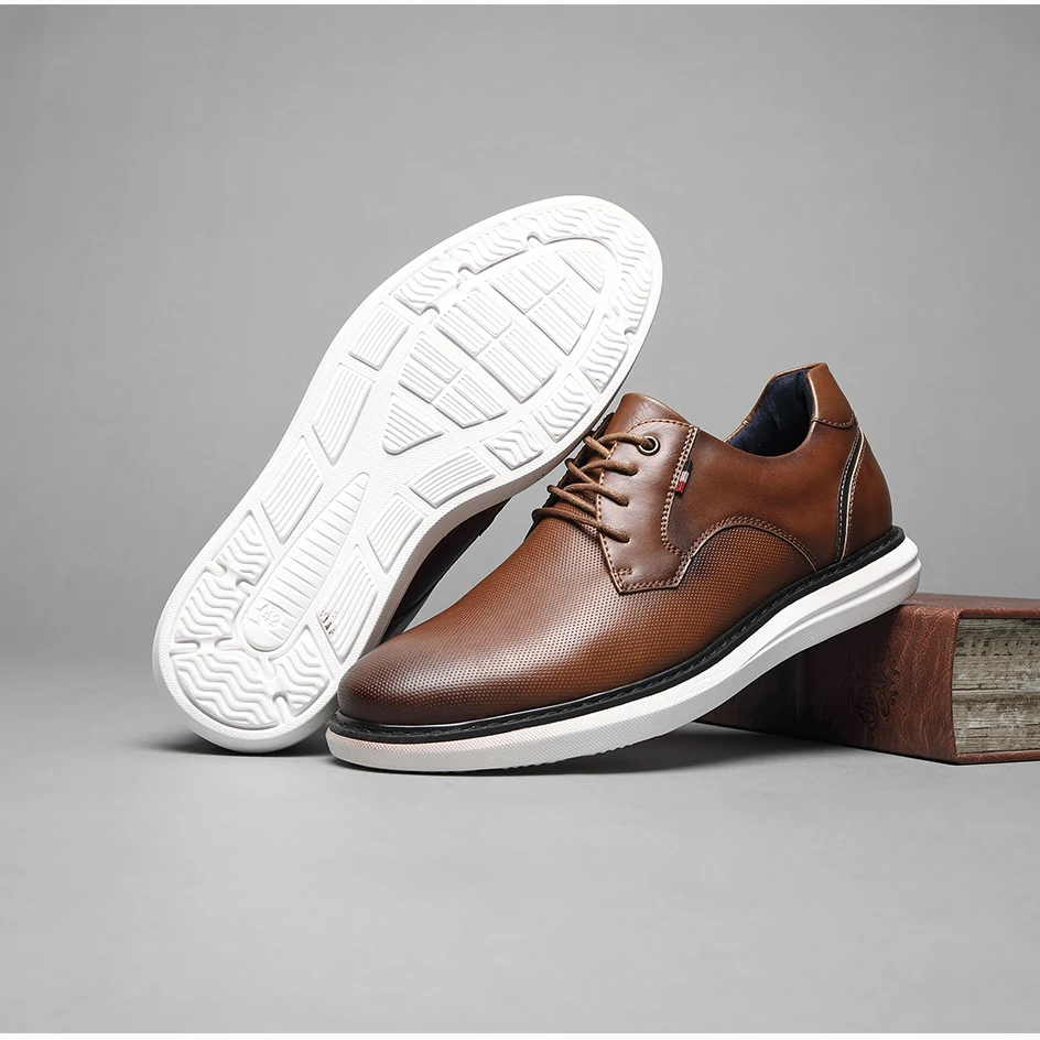 BHKH 2026 Genuine Leather Dress Shoes Comfy Men Casual Shoes Smart Business Work Office Lace-up Men Shoes