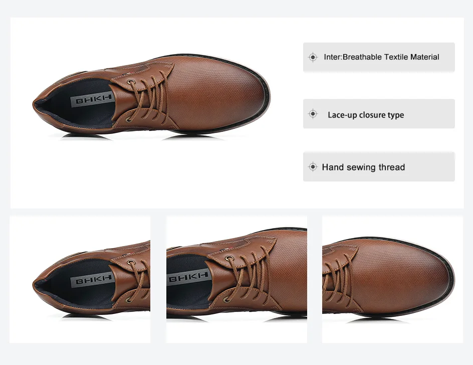 BHKH 2026 Genuine Leather Dress Shoes Comfy Men Casual Shoes Smart Business Work Office Lace-up Men Shoes