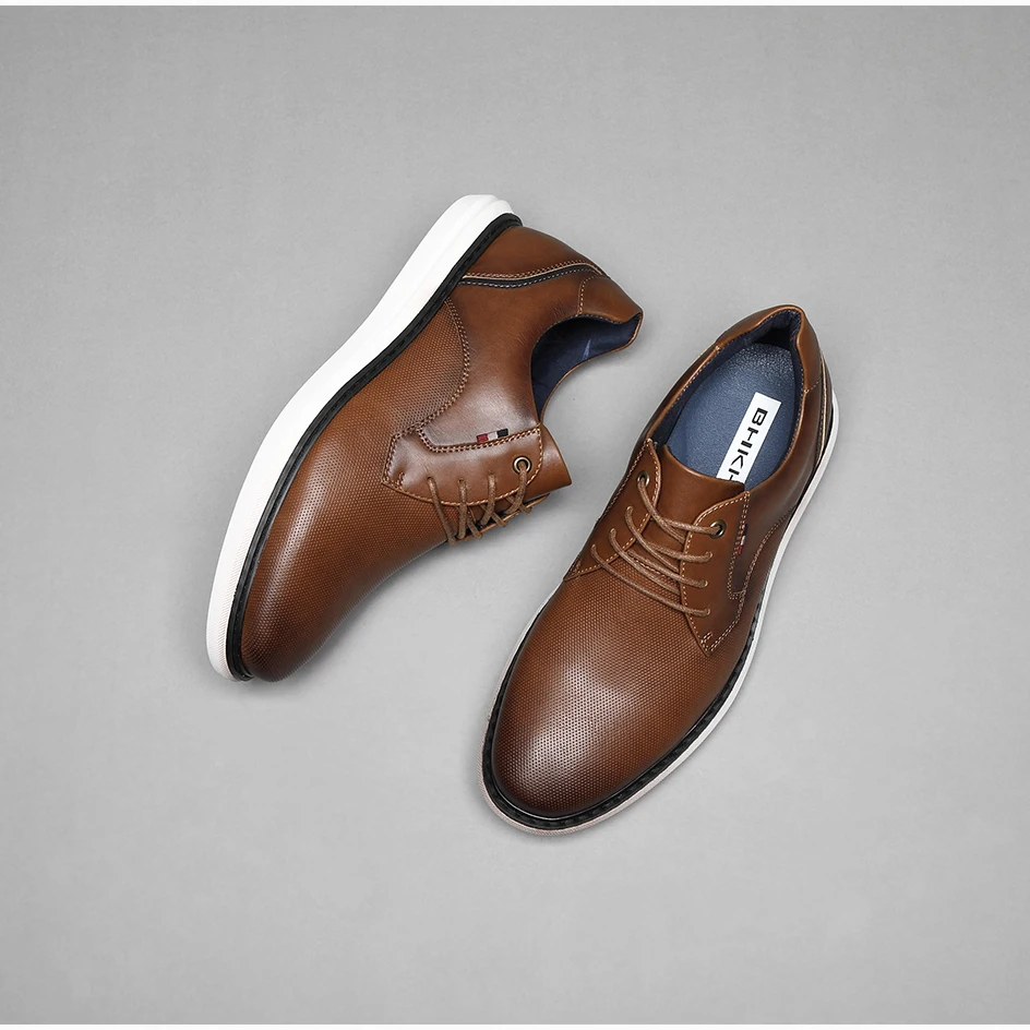 BHKH 2026 Genuine Leather Dress Shoes Comfy Men Casual Shoes Smart Business Work Office Lace-up Men Shoes