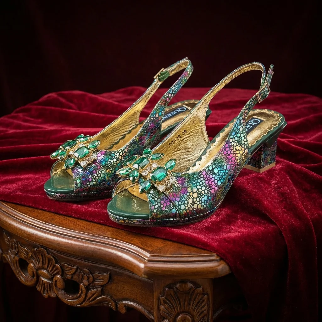 2026 New Elegant Rhinestone Peep Toe Women High Heels Sandals Italian Design with Coordinating Green Handbag Party Shoes and Bag