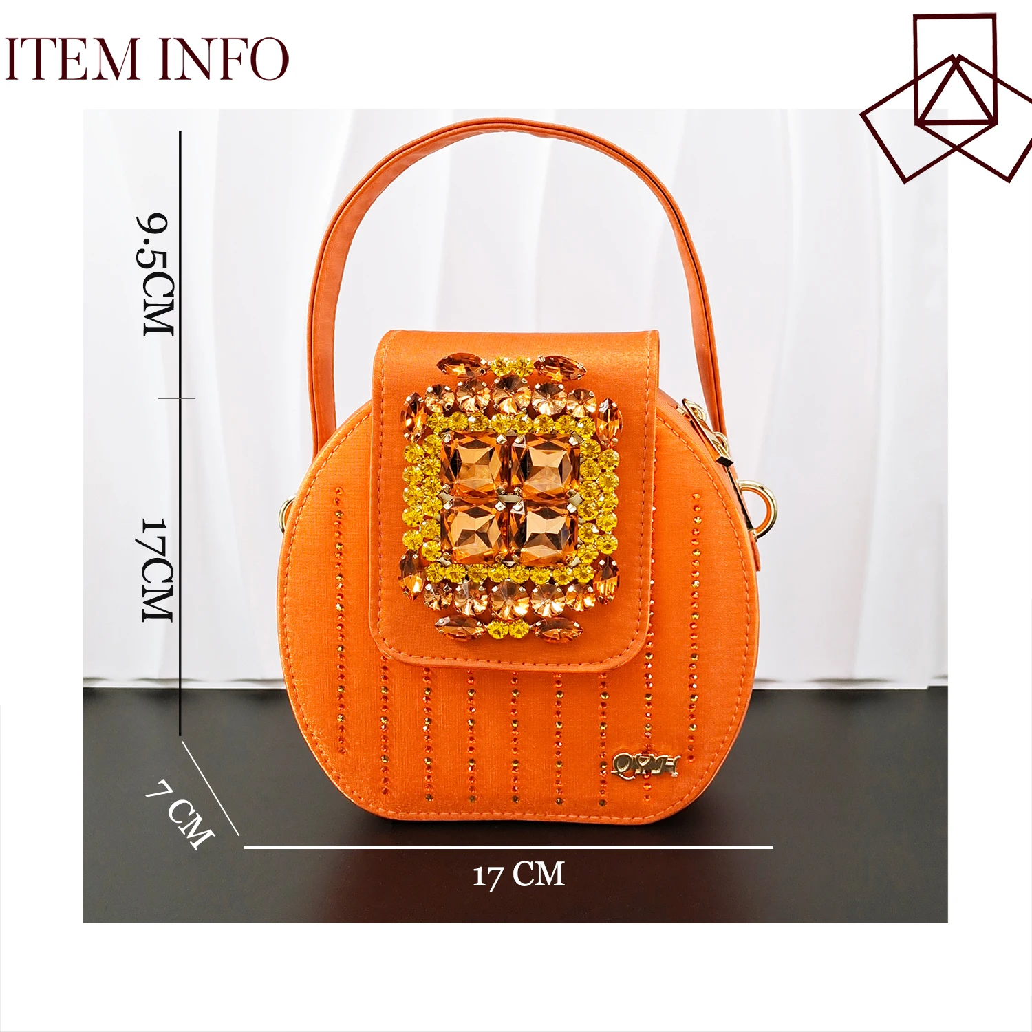 INS New Arrival Orange Color Party Wedding Pointed Toe Ladies Casual High Heels and Soft Bag Set Decorated With Rhinestone